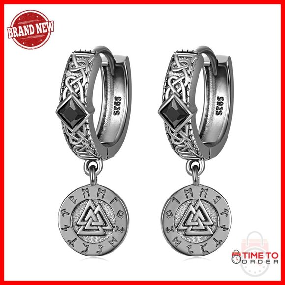 Jewelry - Sterling Silver Celtic Knot Hoop Earrings, Norse Viking Dangle Jewelry